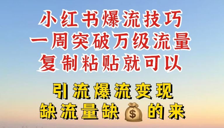 小红书爆流技巧，一周突破万级流量，复制粘贴就可以，引流爆流变现【揭秘】-云享网创