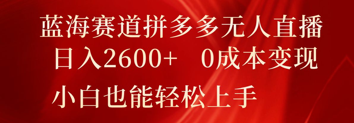 蓝海赛道拼多多无人直播，日入2600+，0成本变现，小白也能轻松上手-云享网创