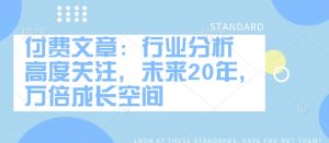 付费文章:行业分析 高度关注,未来20年,万倍成长空间-云享网创