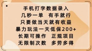 手机打字数据录入，几秒一单，有手就行，只要做当天就有收益，暴力玩法一天低保2张-云享网创