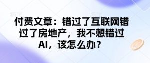付费文章：错过了互联网错过了房地产，我不想错过AI，该怎么办？-云享网创