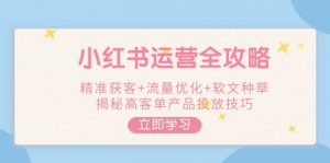 小红书运营全攻略，精准获客+流量优化+软文种草，揭秘高客单产品投放技巧-云享网创