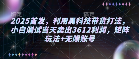 2025首发，利用黑科技带货打法，小白测试当天卖出3612利润，矩阵玩法+无限账号【揭秘】-云享网创