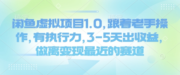 闲鱼虚拟项目1.0，跟着老手操作，有执行力，3-5天出收益，做离变现最近的赛道-云享网创