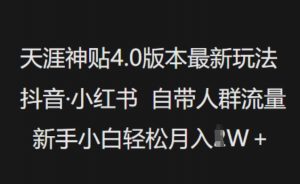 天涯神贴4.0版本最新玩法，抖音·小红书自带人群流量，新手小白轻松月入过W-云享网创