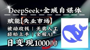 降维打击，Deepseek+全域自媒体，赋能失业市场，被动收钱，无需人工全程AI，日变现1k-云享网创