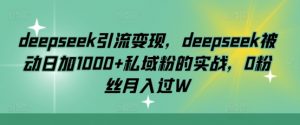 deepseek引流变现，deepseek被动日加1000+私域粉的实战，0粉丝月入过W-云享网创
