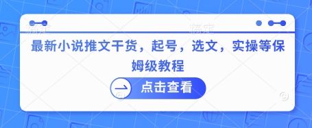 最新小说推文干货，起号，选文，实操等保姆级教程-云享网创