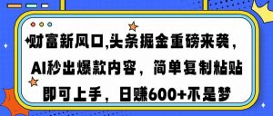 财富新风口,头条掘金重磅来袭AI秒出爆款内容简单复制粘贴即可上手，日…-云享网创