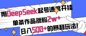 用DeepSeek起号速度开挂，单条作品涨粉2w+，日入5张+的暴利玩法-云享网创