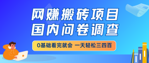 网赚搬砖项目，国内问卷调查，0基础看完就会 一天轻松三四百，靠谱副业…-云享网创