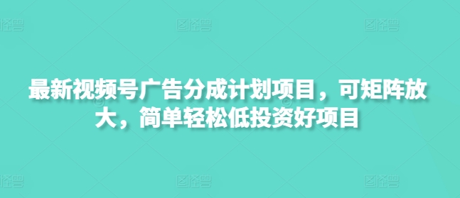 最新视频号广告分成计划项目，可矩阵放大，简单轻松低投资好项目-云享网创