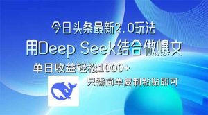 今日头条最新2.0版本，用Deep Seek结合今日头条做爆文，单日收益轻松10…-云享网创