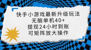 快手小游戏最新版升级玩法，新风口，无脑单机日入40+，可批量放大，小…-云享网创