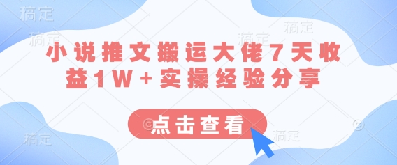 小说推文搬运大佬7天收益1W+实操经验分享-云享网创