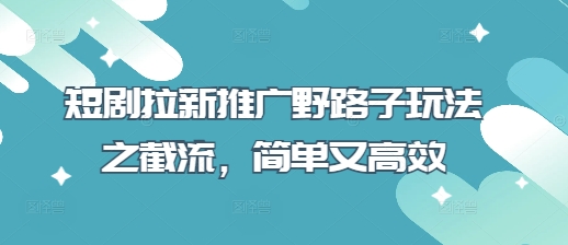 短剧拉新推广野路子玩法之截流，简单又高效-云享网创