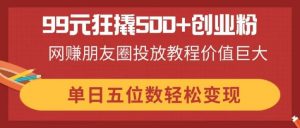 99元狂撬500+创业粉,网赚朋友圈投放教程价值巨大,单日五位数轻松变现-云享网创