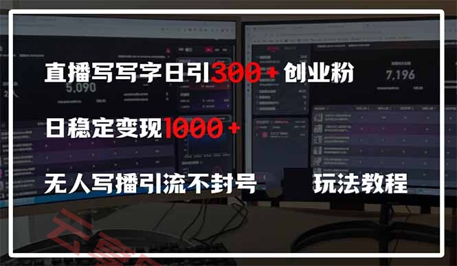 直播写写字日引300+创业粉，日稳定变现600+无人写播引流不封号，玩法教程-云享网创
