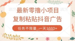 最新零撸小项目，复制粘贴抖音广告即可挣钱，平台大水，任务不限量，一天数张【揭秘】-云享网创
