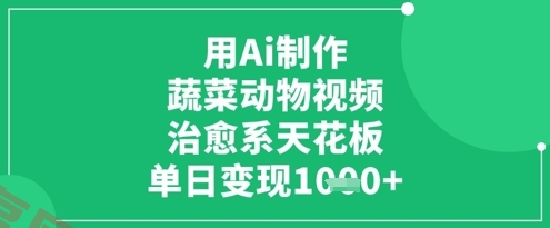 用Ai制作蔬菜动物视频，治愈系天花板，单日变现1k-云享网创