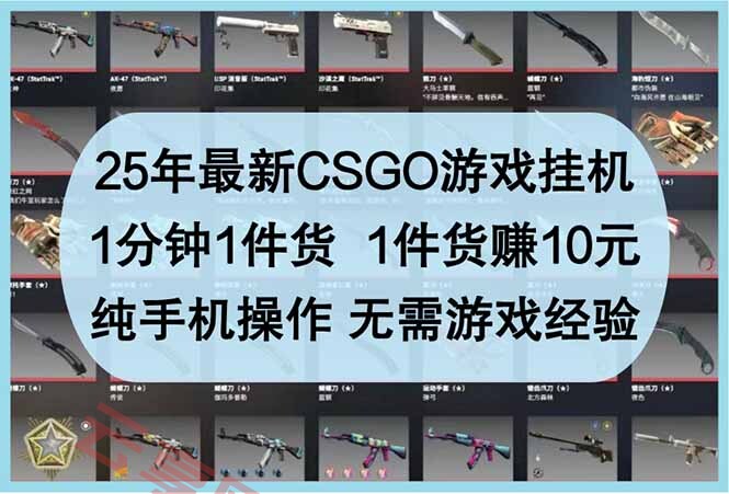 25年最新CSGO游戏挂机，1分钟1件货，1件货赚10元 纯手机操作 无需游戏经验-云享网创