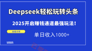 Deepseek轻松玩转头条，2025开启赚钱通道最强玩法！单日收入1000+-云享网创