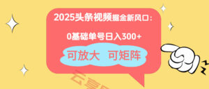 2025头条视频掘金新风口：0基础日入300+，可放大，可矩阵-云享网创