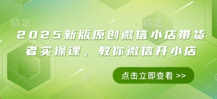 2025新版原创微信小店带货者实操课，教你微信开小店-云享网创