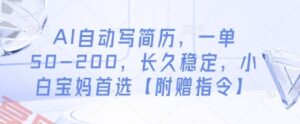 AI自动写简历,一单50-200,长久稳定,小白宝妈首选【附赠指令】-云享网创