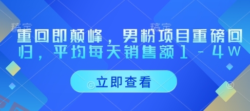 重回即颠峰，男粉项目重磅回归，平均每天销售额1-4W-云享网创