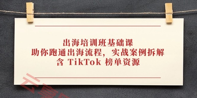 出海培训班基础课，助你跑通出海流程，实战案例拆解，含 TikTok 榜单资源-云享网创