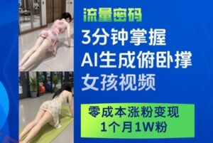 3分钟掌握AI生成俯卧撑女孩视频，零成本涨粉变现，1个月1W粉-云享网创