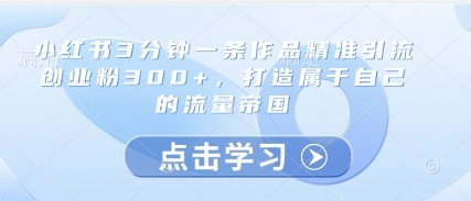 小红书3分钟一条作品精准引流创业粉300+，打造属于自己的流量帝国-云享网创