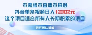 不露脸不直播不拍摄抖音单条视频日入1k+这个项目适合所有人长期积累的项目-云享网创