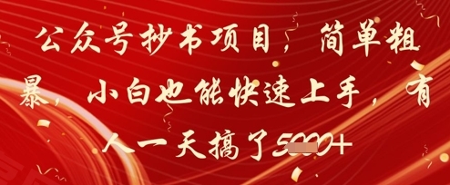 公众号抄书项目，简单粗暴，小白也能快速上手，有人一天搞了1k+-云享网创