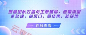 流量团队打造与生意破局，老板流量必修课，抓风口，拿结果，能落地-云享网创