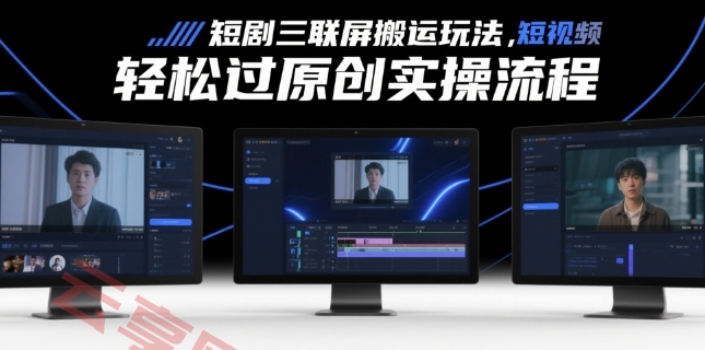 短剧三联屏搬运玩法，短剧搬运轻松过原创实操流程-云享网创