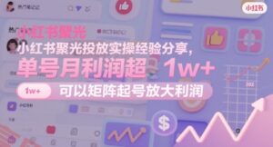 小红书聚光投放实操经验分享，单号月利润超1w+，可以矩阵起号放大利润-云享网创