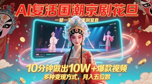 AI复活国潮京剧花旦，一颦一笑美到窒息，10分钟做出10W+爆款视频，多种变现方式，月入五位数-云享网创