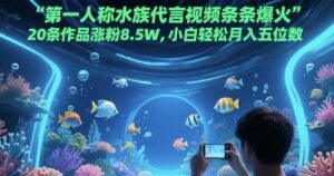 第一人称水族代言视频条条爆火，20条作品涨粉8.5W，小白轻松月入五位数-云享网创