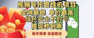 视频号托管挂G项目全网最稳,单价最高,绿色安全不封号提现秒到账,操作简单,收益稳定【揭秘】-云享网创