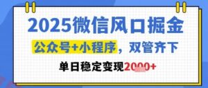 2025微信风口掘金,公众号+小程序双管齐下,单日稳定变现1k+【揭秘】-云享网创