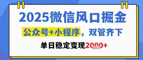 2025微信风口掘金，公众号+小程序双管齐下，单日稳定变现1k+【揭秘】-云享网创