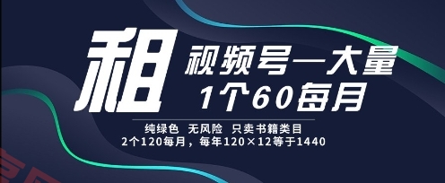 租视频号，一个60每月，2个120.纯绿色、无风险，常年租【揭秘】-云享网创