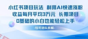 适合小白操作的小红书新项目，利用AI快速涨粉，收益每月平均1W+-云享网创
