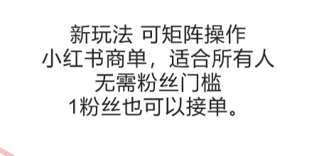可矩阵操作，小红书商单新玩法，适合所有人，无需粉丝门槛，1粉丝也可以接单-云享网创