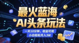 最火蓝海AI头条玩法，一天10分钟，收益可观，小白轻松月入3W【揭秘】-云享网创