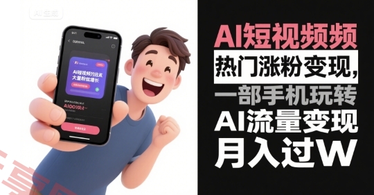 AI短视频热门涨粉变现，一部手机玩转AI流量变现，月入过W-云享网创