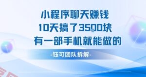 小程序聊天挣钱10天搞了3.5k，有一部手机就能做的-云享网创
