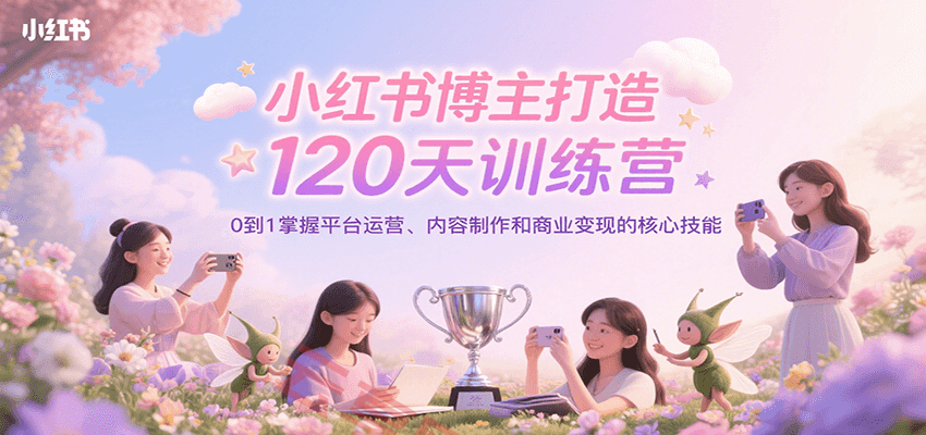小红书博主打造120天训练营，0到1掌握平台运营、内容制作和商业变现-云享网创